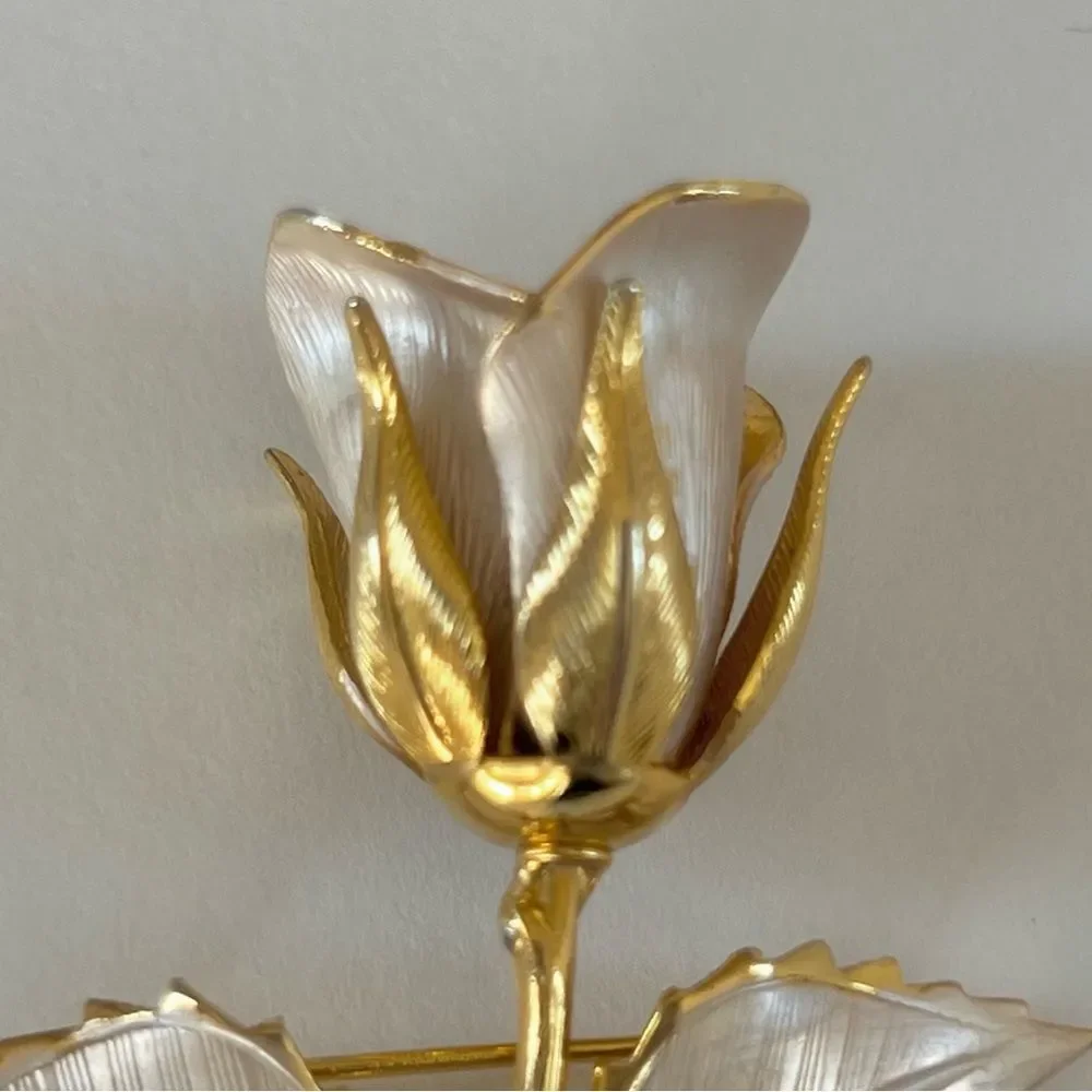 Vintage Two Tone Silver Gold Tone Rose Brooch